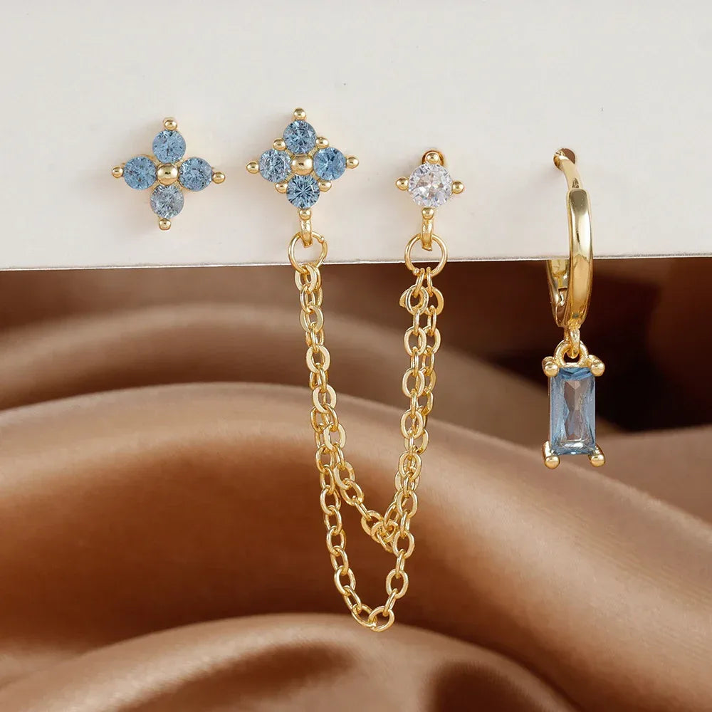 3-piece Set Zircon Birthstone Twelve Constellation Earrings - Viexta