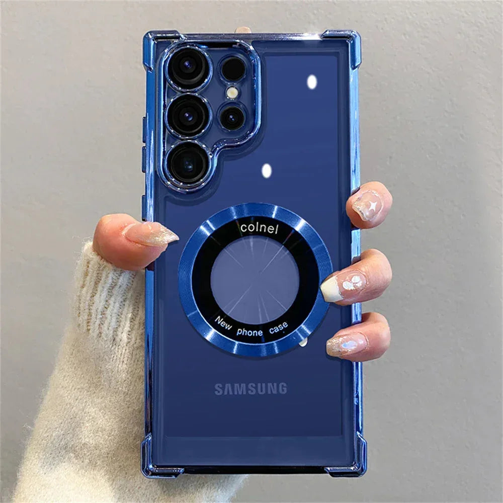 Magnetic Suction Airbag Electroplating Transparent Samsung Case - Viexta