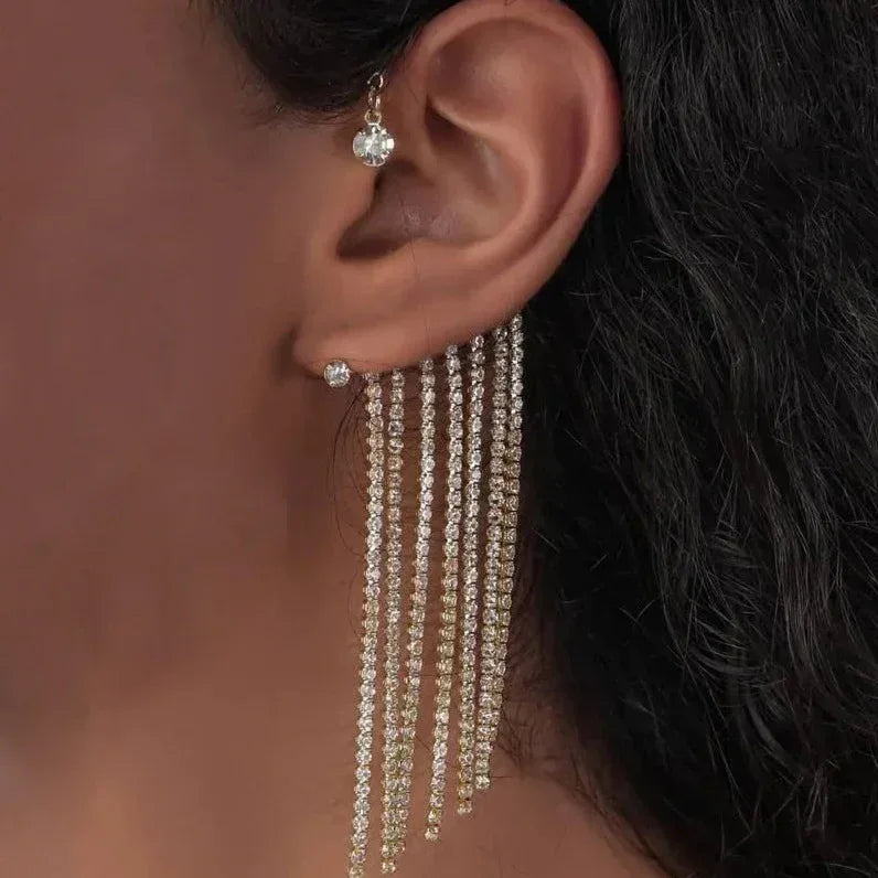 Rhinestone-encrusted Tassel One Earrring - Viexta