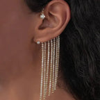 Rhinestone-encrusted Tassel One Earrring - Viexta