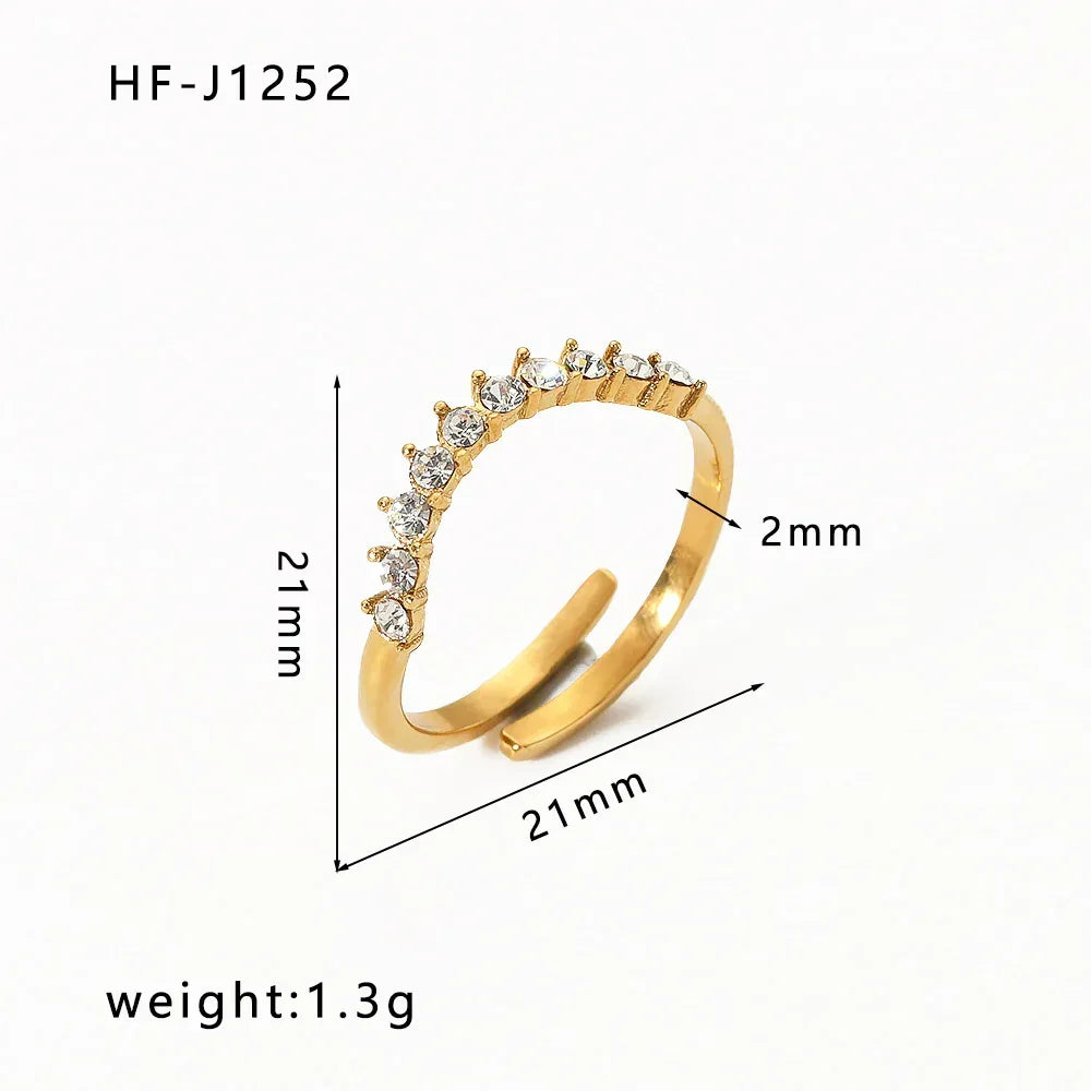 Inlaid Zircon 18K Gold-plated Stainless Steel Diamond Ring - Viexta