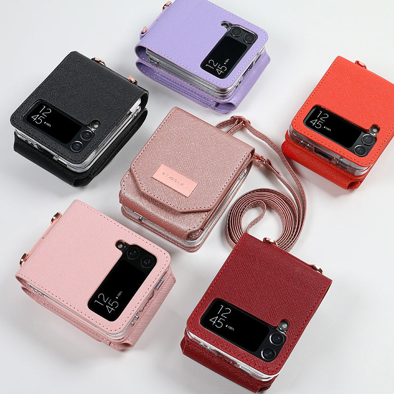 Cross-body Lanyard Flip Phone Case