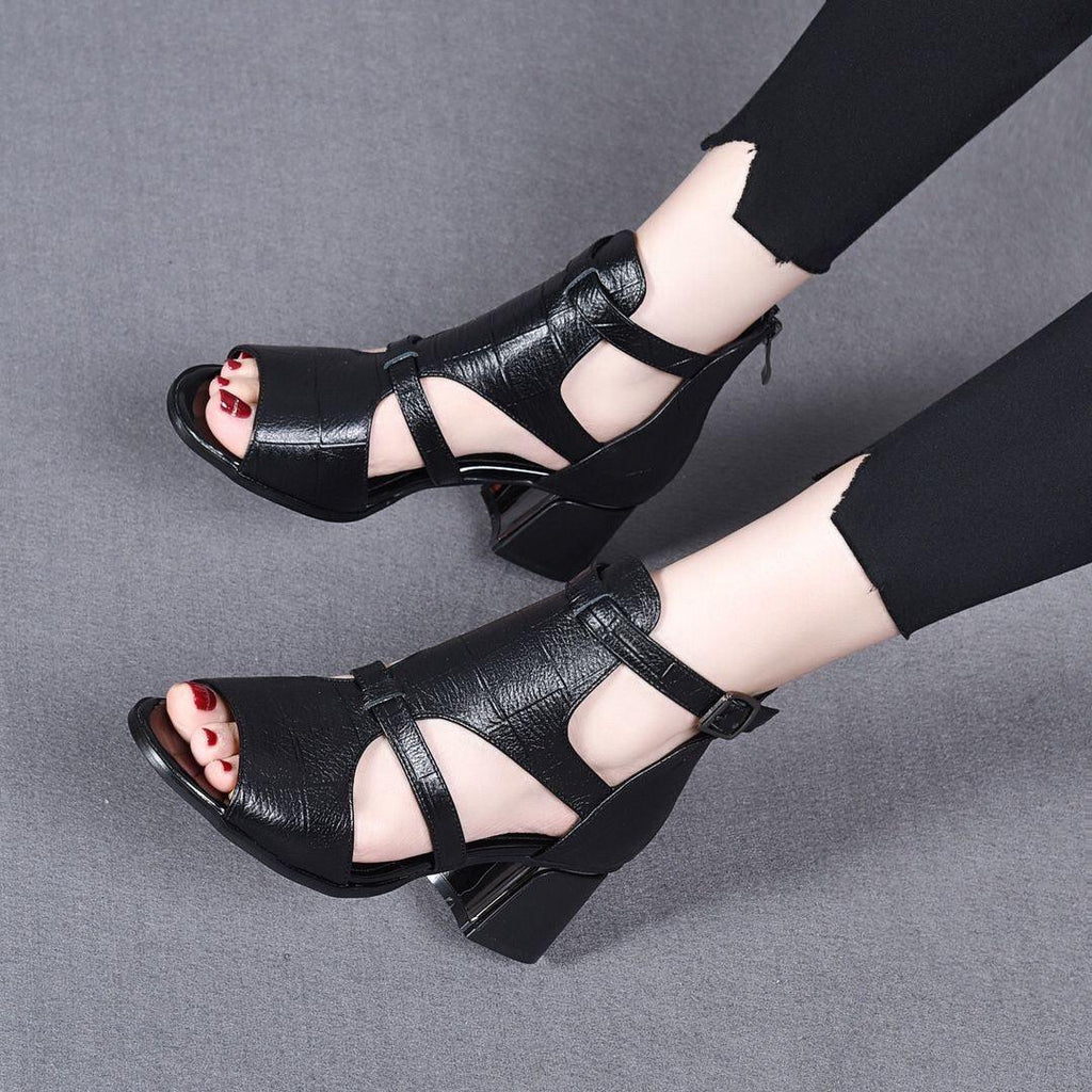 Peep Toe Hollow-out One-word Wedge Heels - Viexta