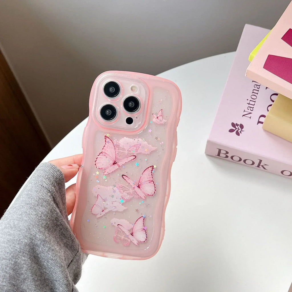 painted-butterfly-glitter-transparent-drop-resistant-iphone-cover - Viexta