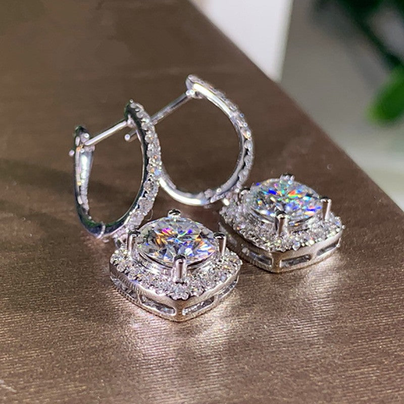 Square Round Diamond Earrings