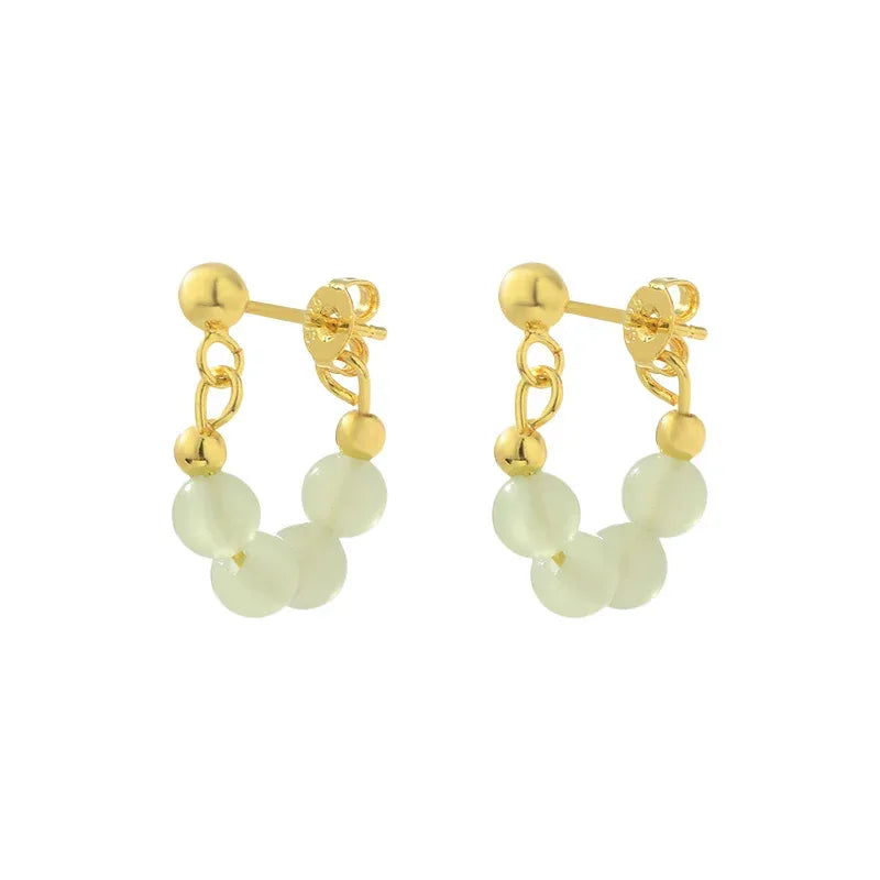 Retro Green Beads String Stud Earrings - Viexta