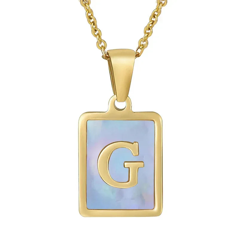 Titanium Steel 26 English Letter Blue Shell Necklace - Viexta