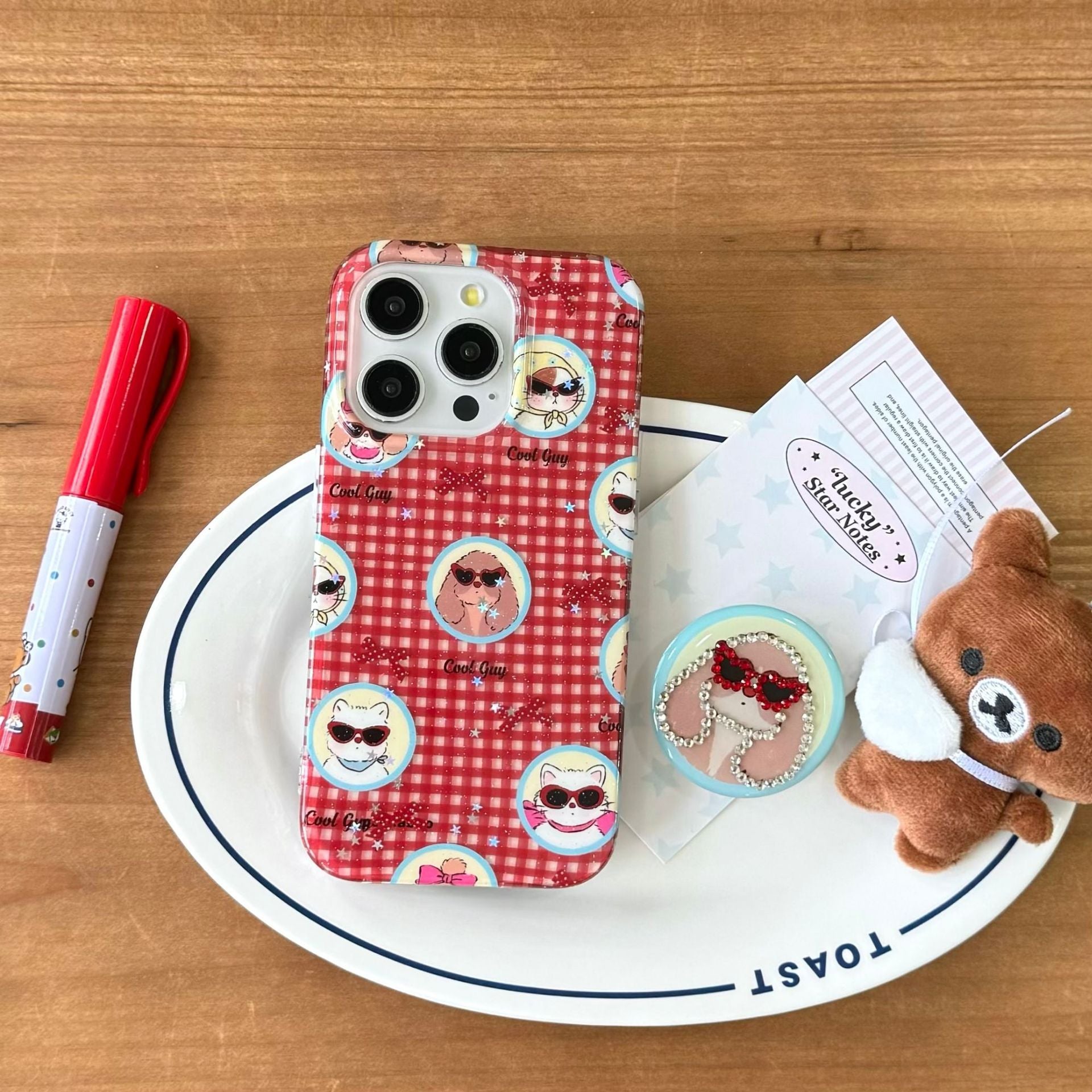 Cartoon Glasses Puppy Spot Drill iPhone Case