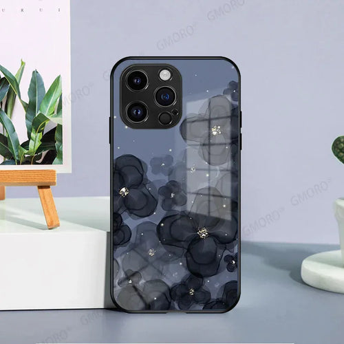 Black Flower Glass IPhone Case - Viexta