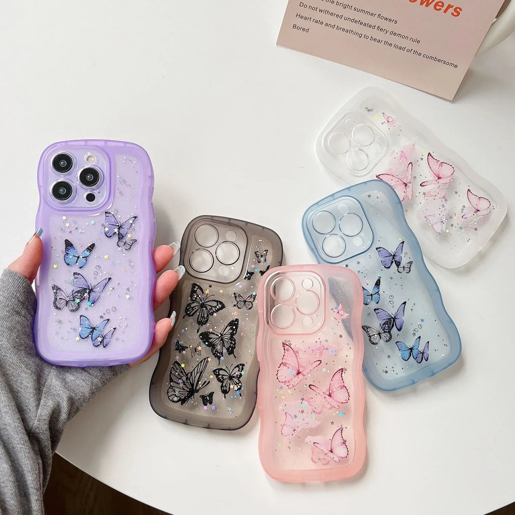 painted-butterfly-glitter-transparent-drop-resistant-iphone-cover - Viexta