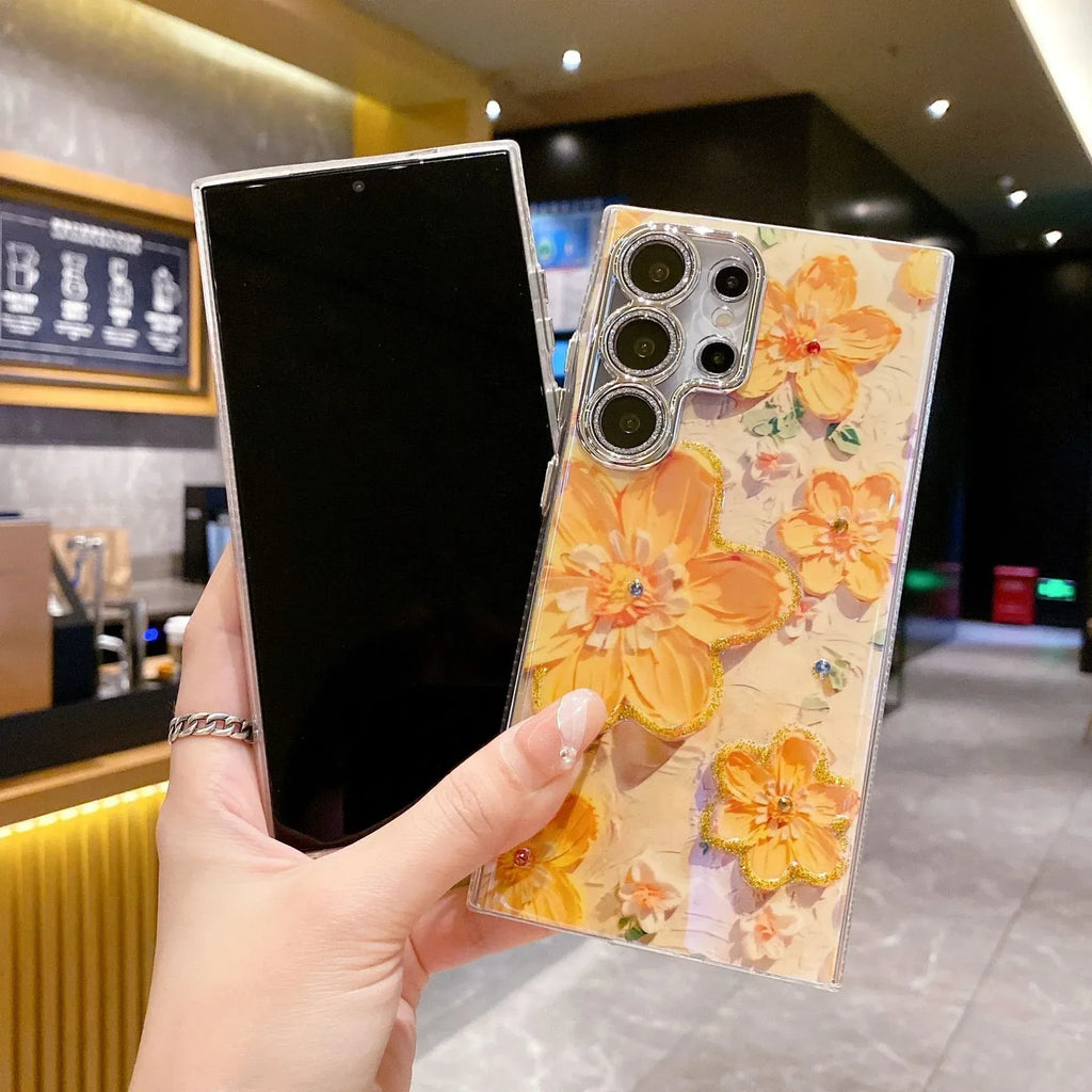 Luxury Rhinestone Oil Painting Flower Samsung Phone Case - Viexta