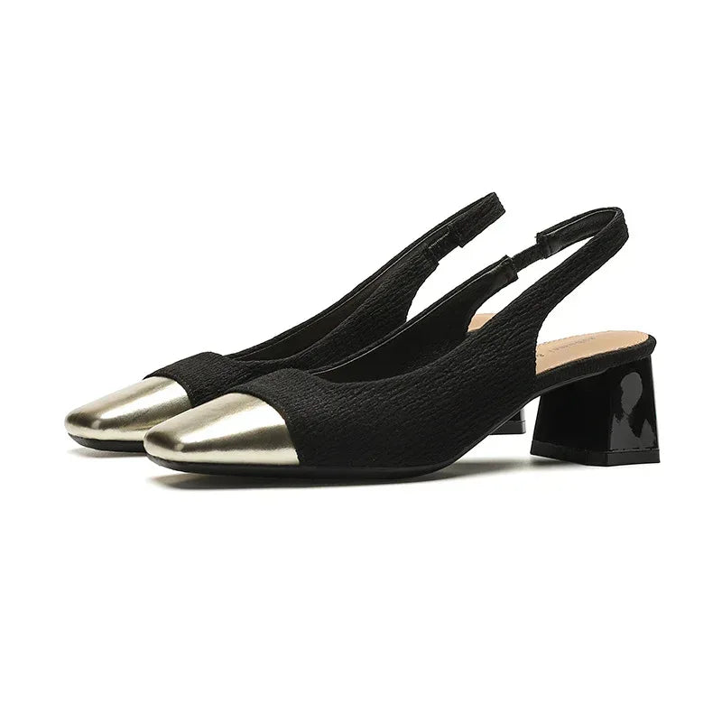 Chunky French Gold Tone Heels - Viexta