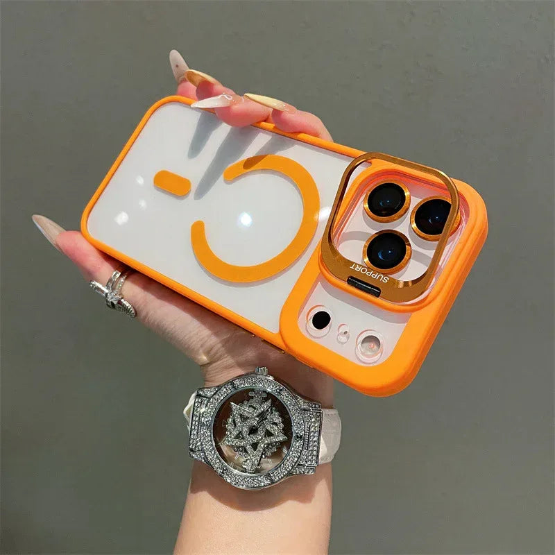 Hardware Lens Bracket Transparent Magnetic iPhone Case - Viexta