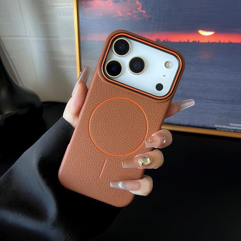 Magnetic Ring Litchi Pattern iPhone Case - Viexta
