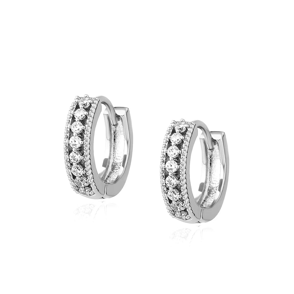 Curvy Inlaid Round Zircon Studs - Viexta