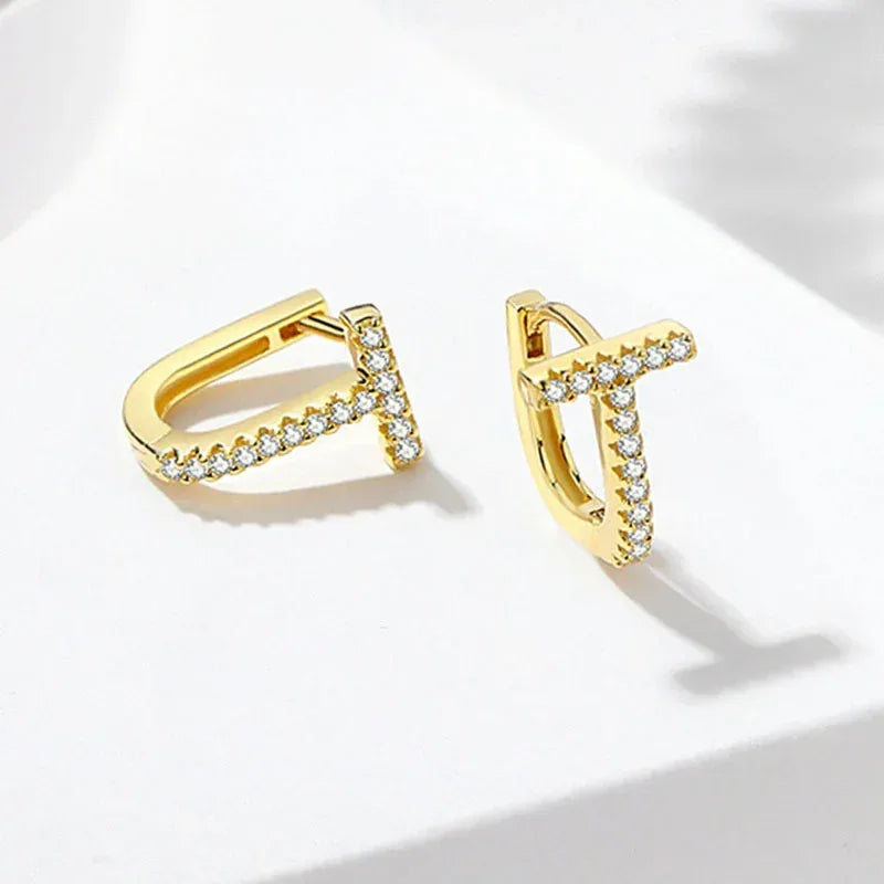 Diamond-embedded Gold-plated Versatile Earrings - Viexta