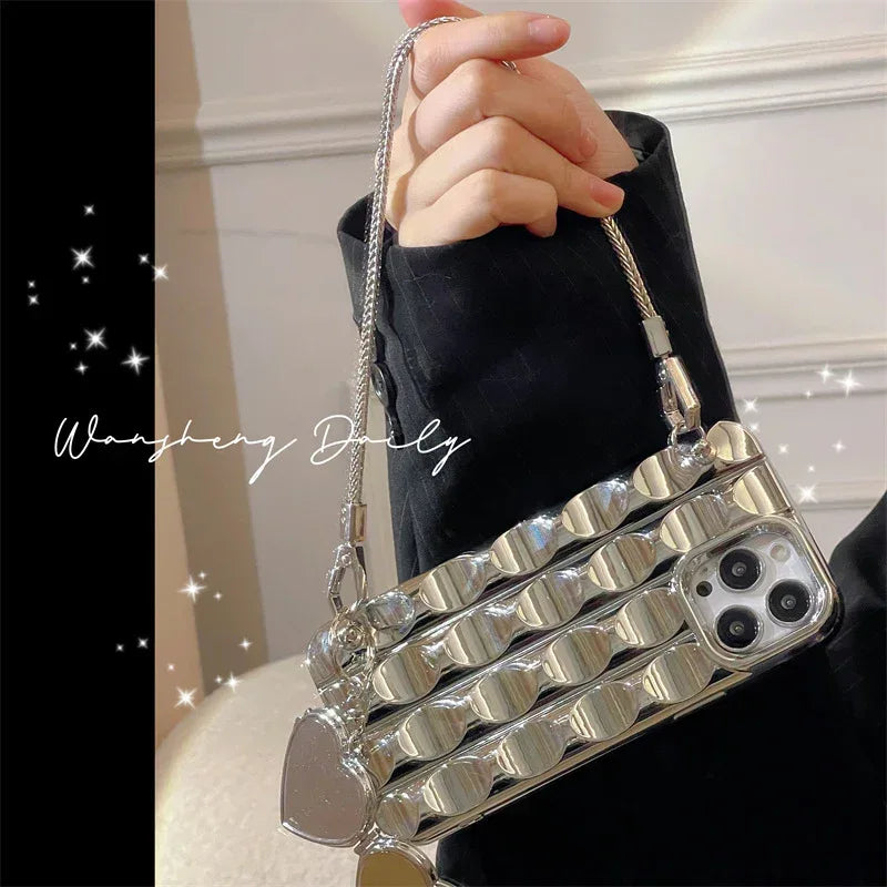 Silver Heart Shape Mirror Chain iPhone Case - Viexta