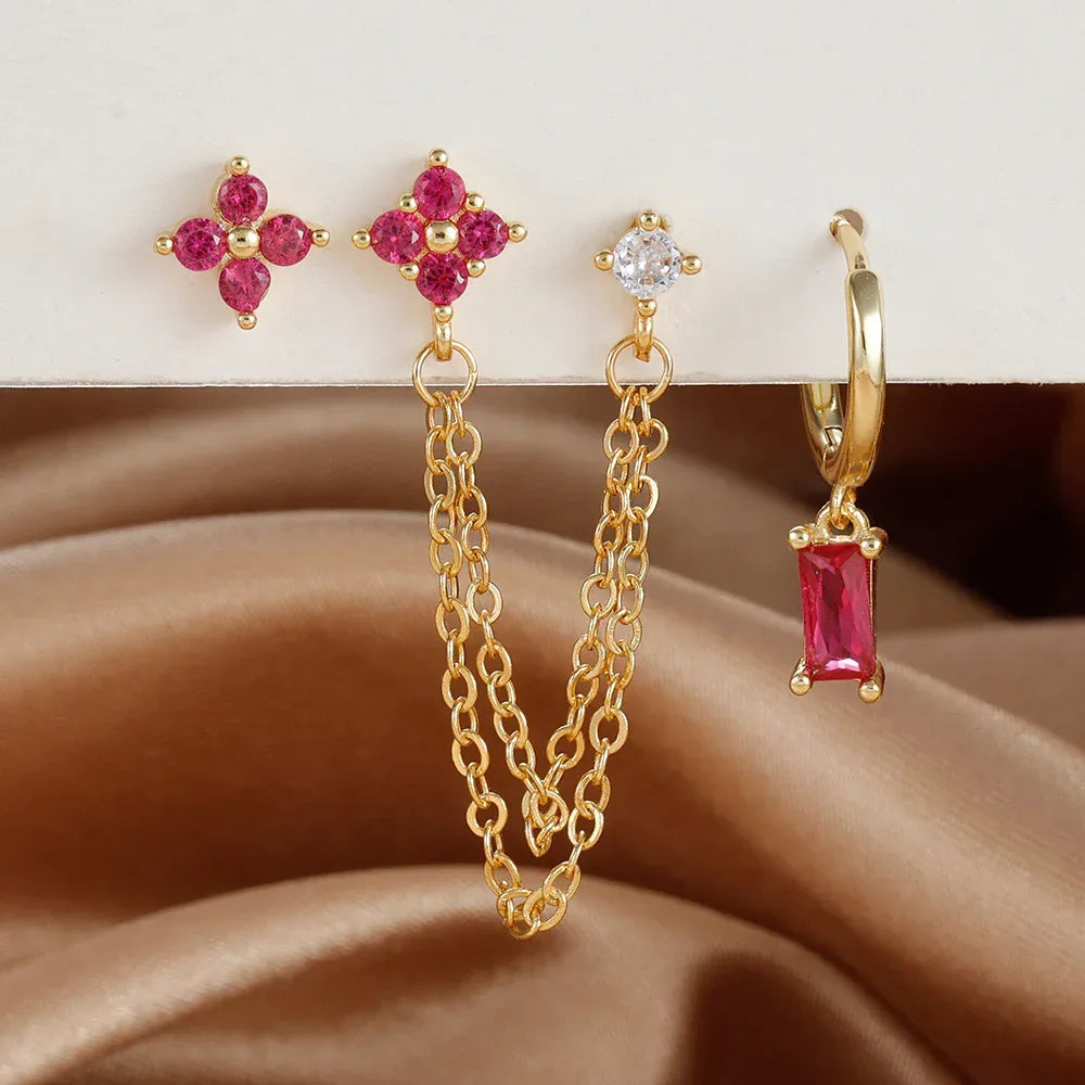 3-piece Set Zircon Birthstone Twelve Constellation Earrings - Viexta