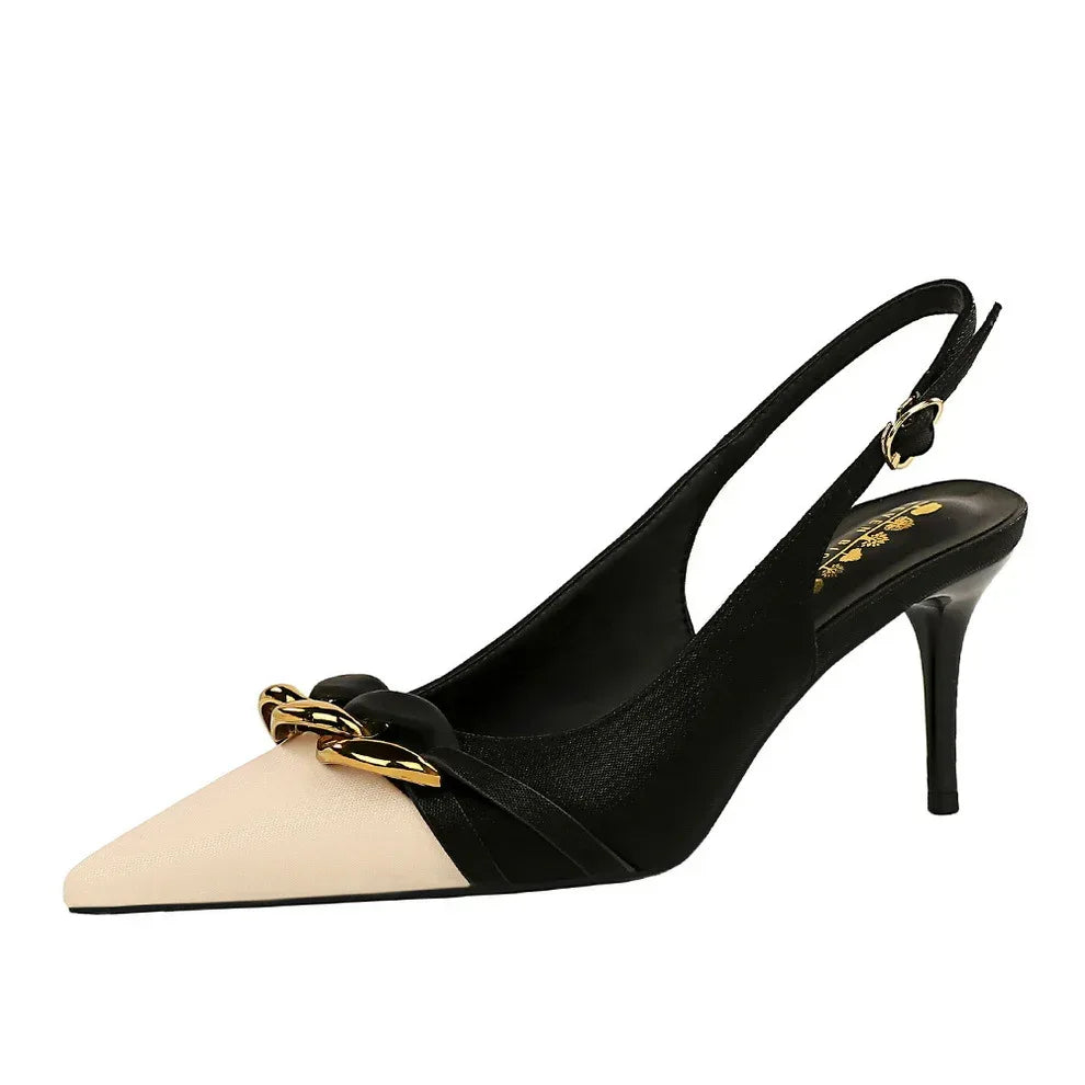 Shallow Color-blocking Pointed Toe Heels - Viexta