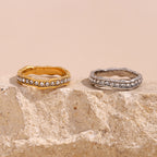 Stainless Steel Gold Plating Wave Diamond Ring