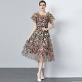Mesh Blooming Printing Dress - Viexta