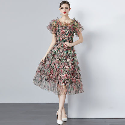 Mesh Blooming Printing Dress