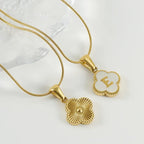 Stainless Steel Clover Shell Letter Pendant with Chain - Viexta