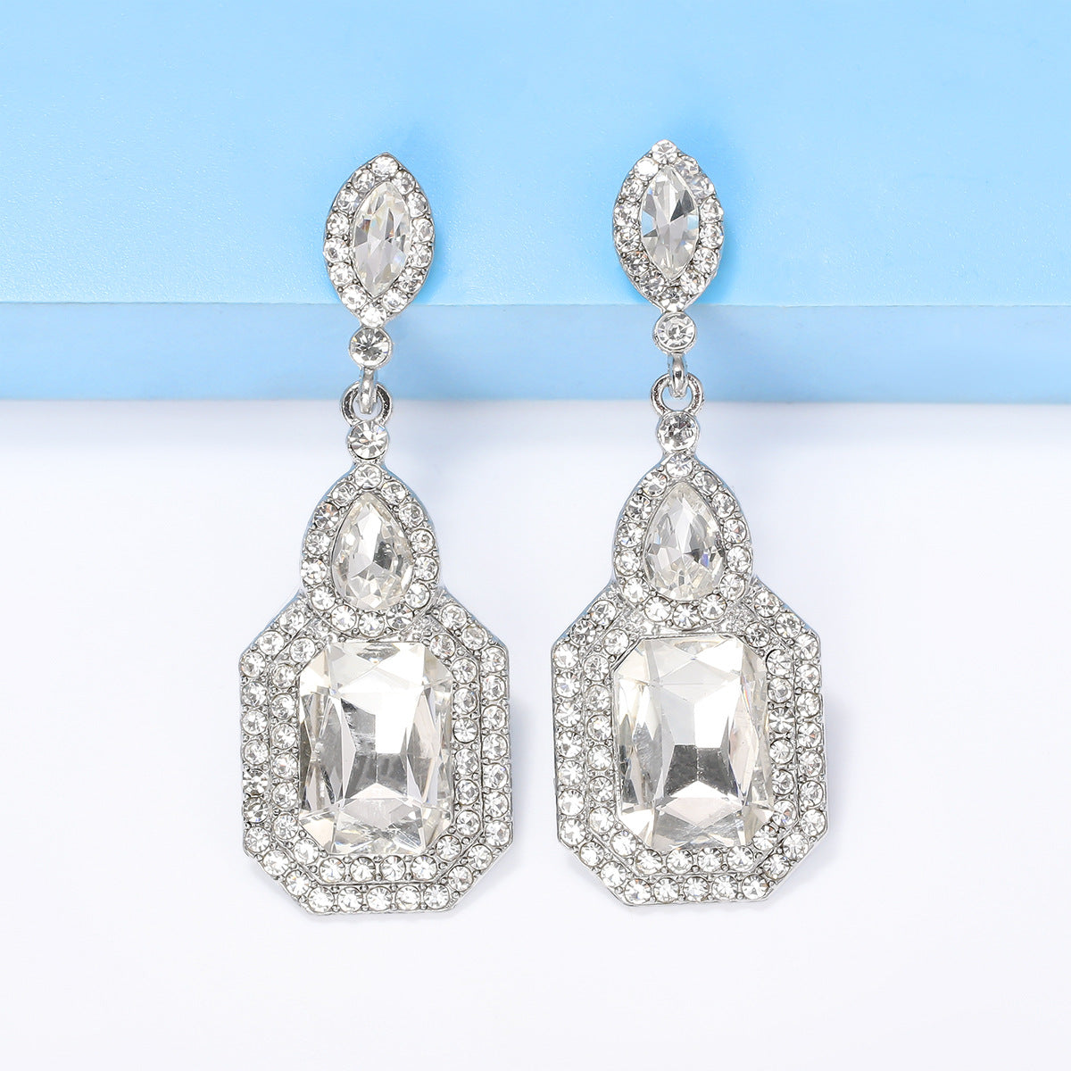 Geometric Colorful Crystals Inlaid Earrings Vintage Earrings