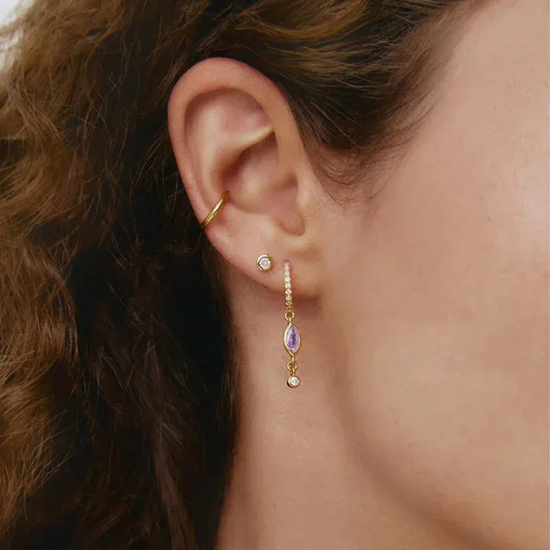Sterling Silver Needle Zircon Earrings - Viexta