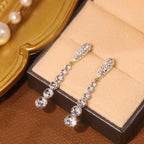 Sterling Silver Rhinestone Tassel Earrings - Viexta