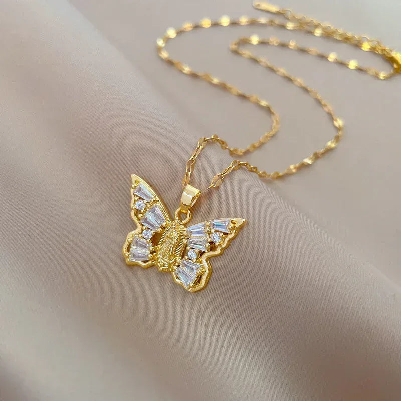 Titanium Steel Micro-inlaid Butterfly Zircon Necklace - Viexta