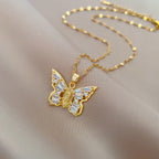 Titanium Steel Micro-inlaid Butterfly Zircon Necklace