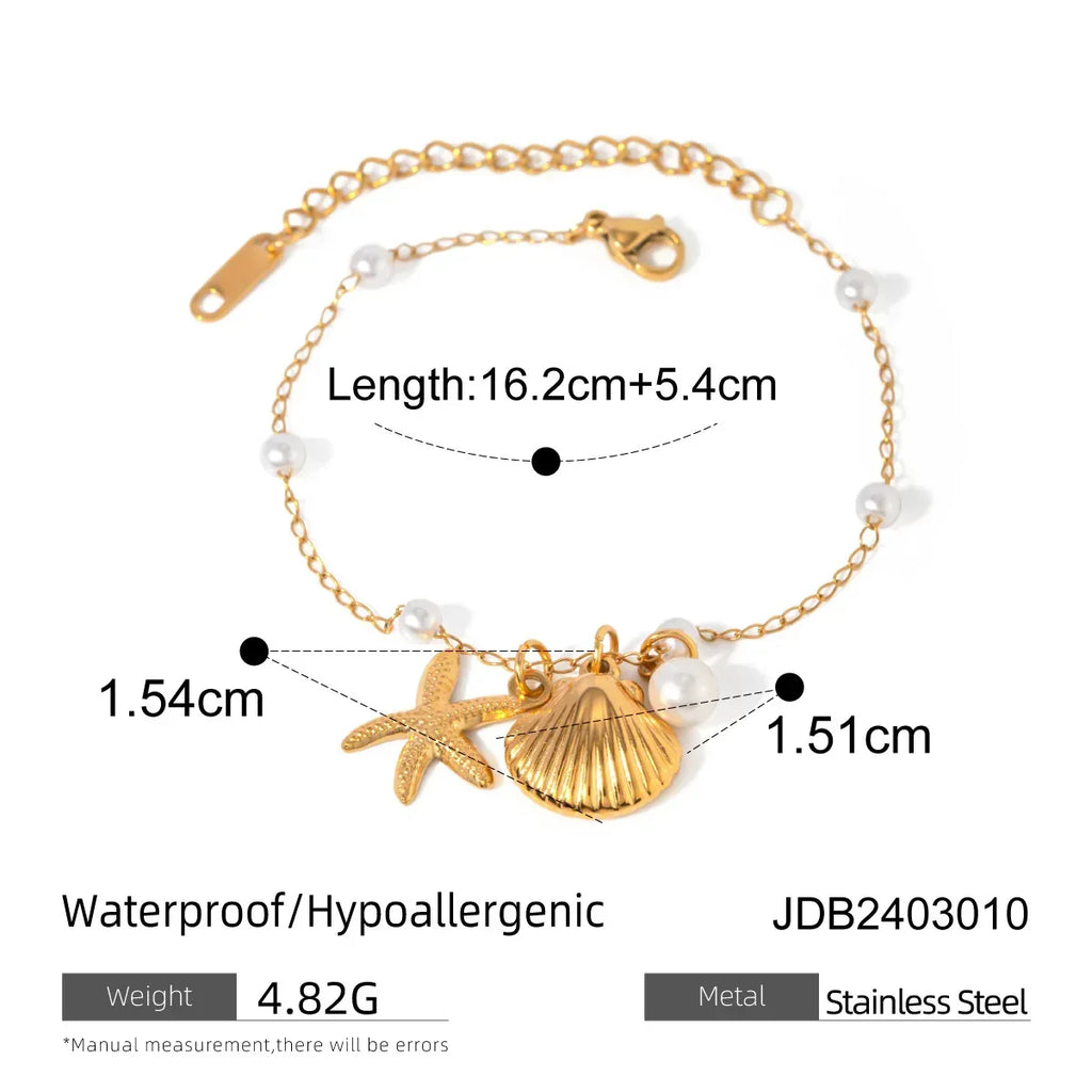 Stainless Steel Pearl Starfish Bracelet - Viexta