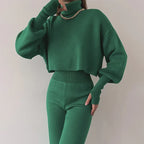 Autumn And Winter New European And American Turtleneck Loose Long Sleeve Top Female Casual Fashion Set - Viexta