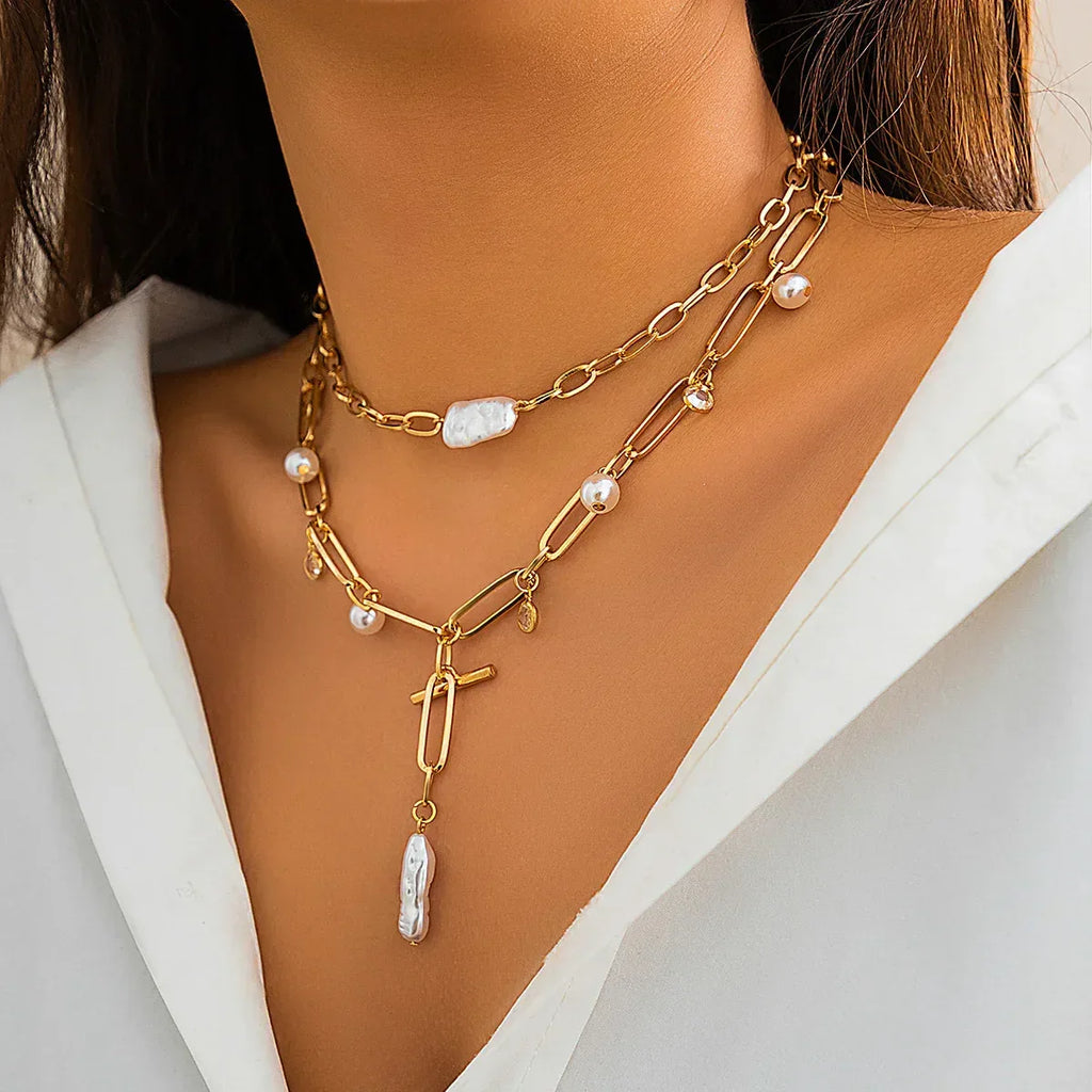 Vintage Pearl Baroque Niche Twin Necklace - Viexta