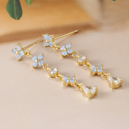 Blue Flower Zirconium Ear Studs