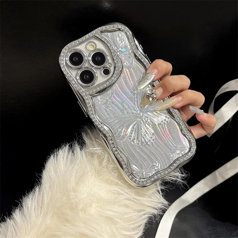 Epoxy Laser Butterfly Diamond Edge iPhone Case - Viexta