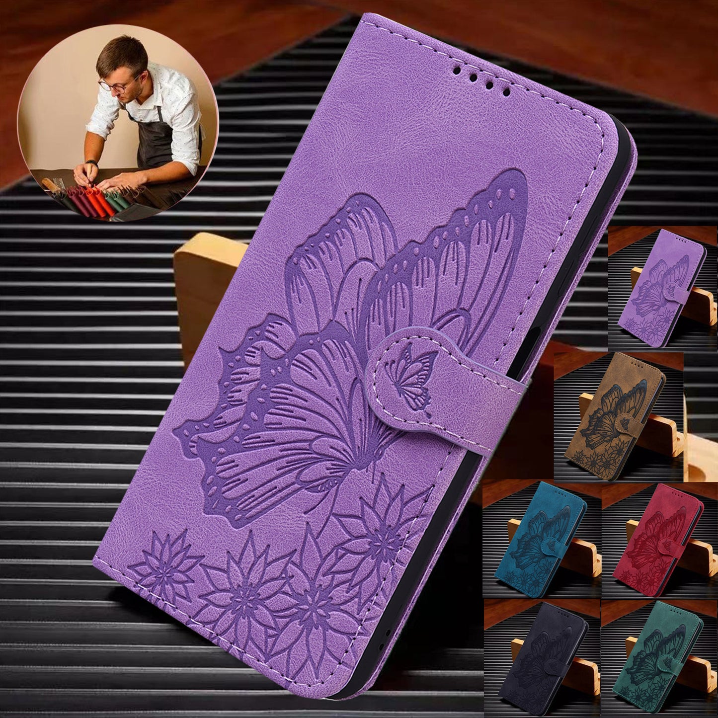 Embossed Butterfly Samsung S20 Series Leather Phone Case