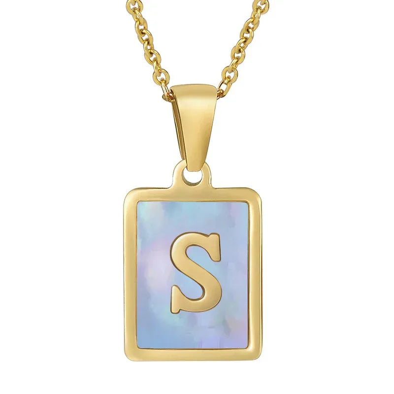 Titanium Steel 26 English Letter Blue Shell Necklace - Viexta