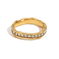 Stainless Steel Gold Plating Wave Diamond Ring - Viexta