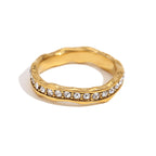 Stainless Steel Gold Plating Wave Diamond Ring