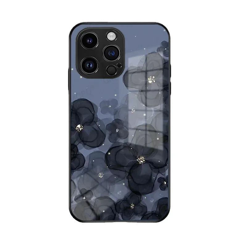 Black Flower Glass IPhone Case - Viexta