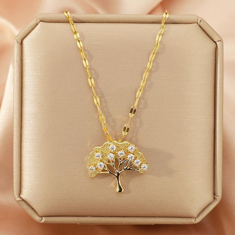 Zircon Lucky Tree Titanium Steel Necklace - Viexta