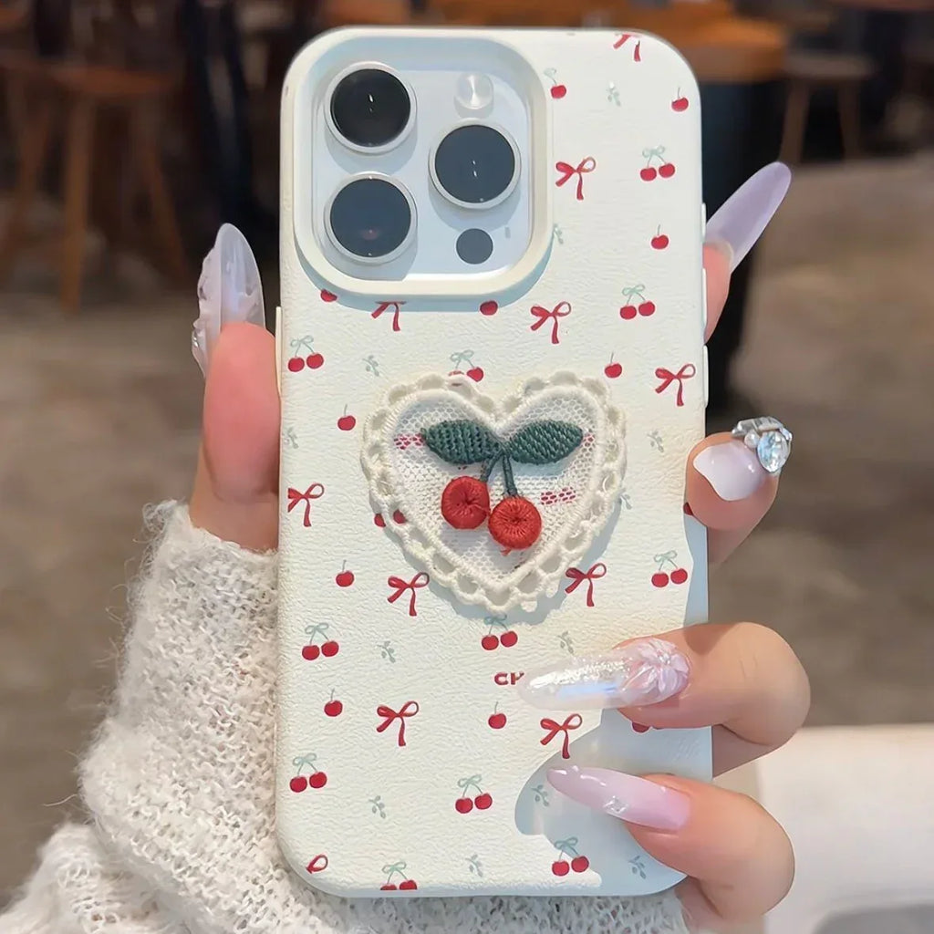 Korean Embroidered Cherry iPhone Case - Viexta