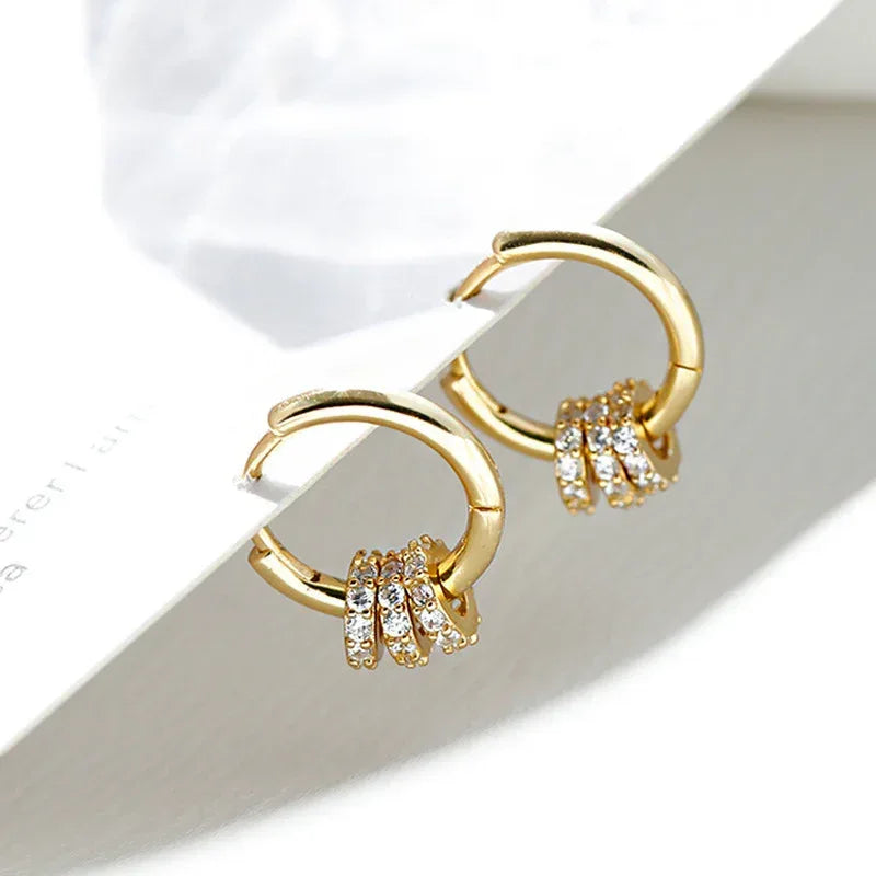Diamond-embedded Gold-plated Versatile Earrings - Viexta