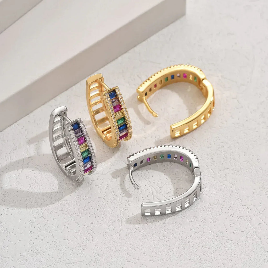 Colorful Zircon Geometric Earrings For Women - Viexta