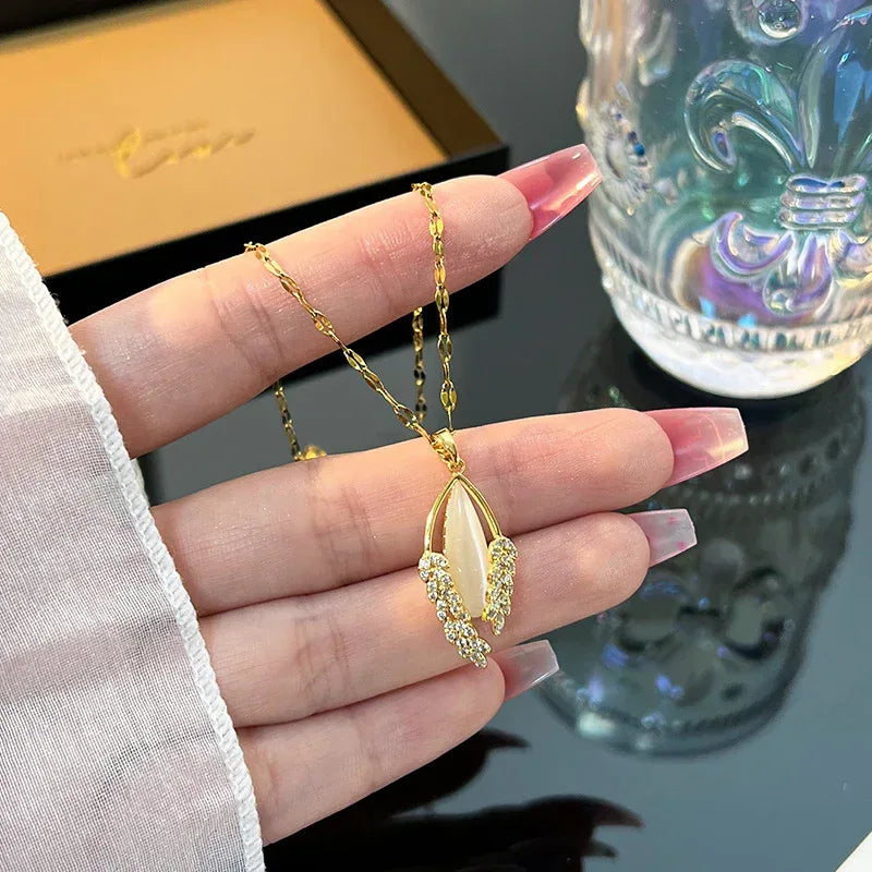 Cat's Eye Wheat Titanium Steel Necklace - Viexta