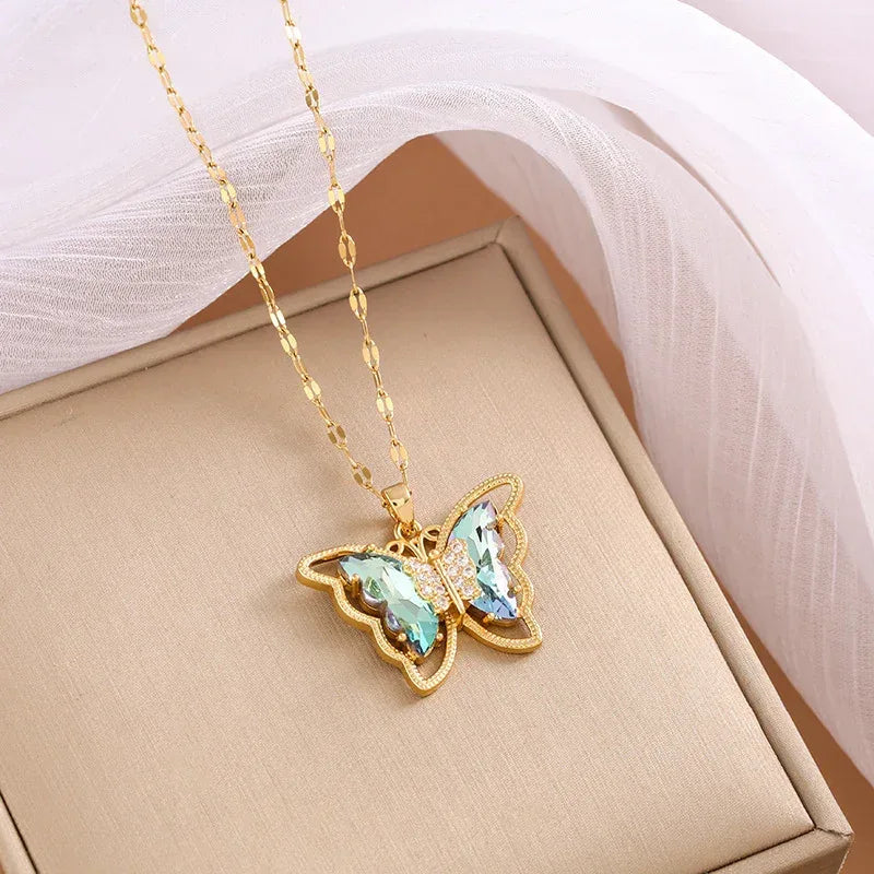Crystal Butterfly Titanium Steel Necklace - Viexta