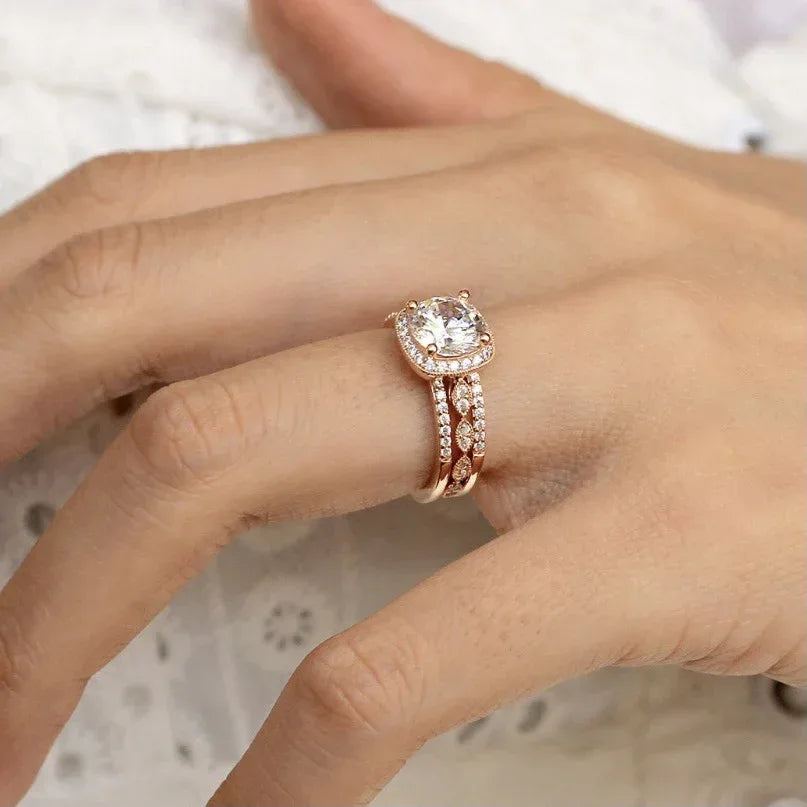 Three-piece Rhinestone Engagement Ring - Viexta