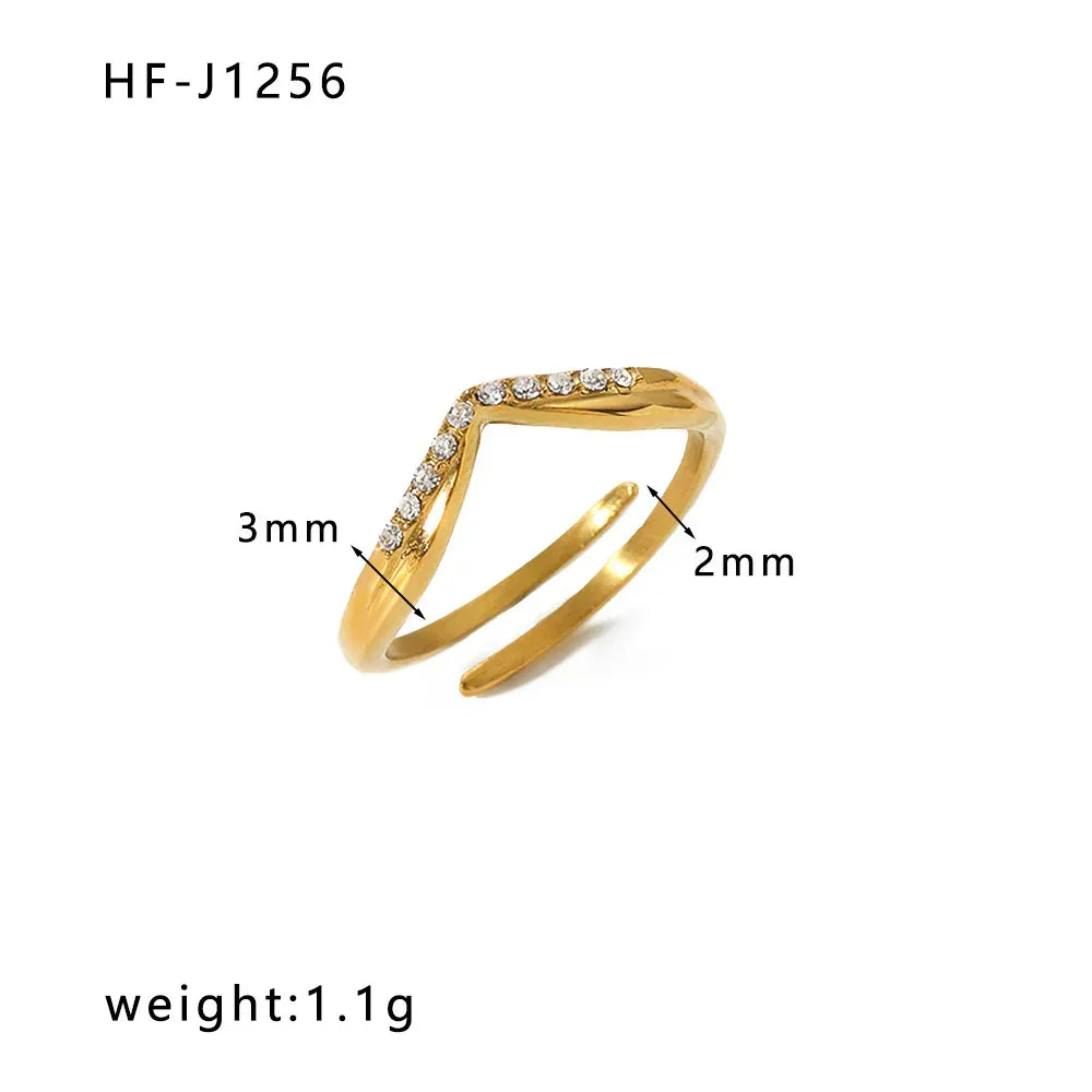 Inlaid Zircon 18K Gold-plated Stainless Steel Diamond Ring - Viexta